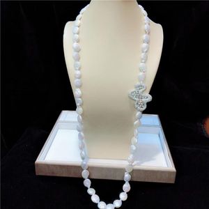 Kedjor hand knuten naturlig 11-12 mm vit knappformad pärla mikroinlägg zirkonhalsband mode smycken