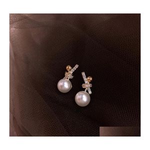 Stud Fashion Jewelry S925 Sliver Post Earrings Rhinstone Knot Faux Pearl Drop Delivery Dh3Xf