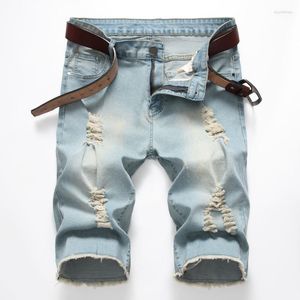 Mens Jeans 2023 Yaz Ürünleri Denim Şortu Delikli Elastikiyet Yıpranmış Kenar Yıkanabilir Pantolon Naom22