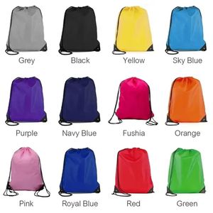 UPS Snabb leverans Solid Color Storage Bags String DrawString Back Pack Cinch Sack Gym Tote Bag School Sport Shoe Bags