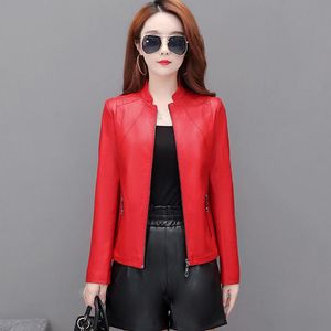 Giacca da donna in finta pelle rossa Pu primavera autunno Slim Plus cotone donna cappotti casual manica lunga capispalla donna