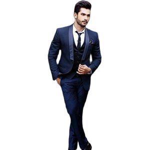 Men's Suits & Blazers Slim Fits Navy Blue Evening Dress Toast Business Suit Customize Handsome Groom Tuxedos (Jacket Pants Vest Tie) K:156