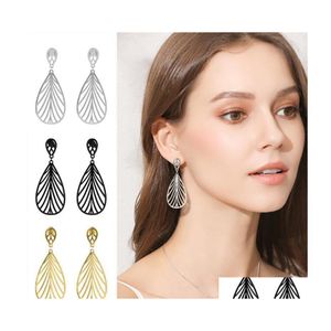 Dangle Chandelier Skyrim Fashion Cutout Tree Leaf Drop Earrings Black Golden Stainless Steel Bohemian Long Earring Jewelry Gift Fo Dhkro