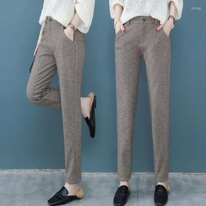 Calça feminina Mulheres de lã Winter 2023 Moda casual versátil pequena perna fêmea de tamanho grande elástico Loja alta cintura alta