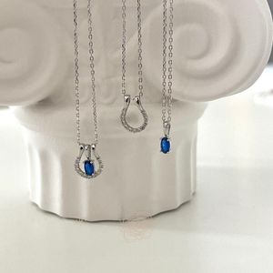 Pendant Necklaces Sterling Silver Light Luxury A Multi-wear Sapphire Necklace Female Niche Design Cool Style Simple TemperamentPendant