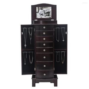Jewelry Pouches Armoire With Mirror Classic 8 Drawers&16 Necklace Hooks 2 Side Swing Doors(Brown) Household And Functional 190812208