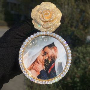 Мужчины женщины Новое модное ожерелье Золотое серебряное цвета Bling Cz Rose Custom Photo Подвесное ожерелье с 3 мм 24 -дюймовой веревочной цепной ожерелье Хороший подарок