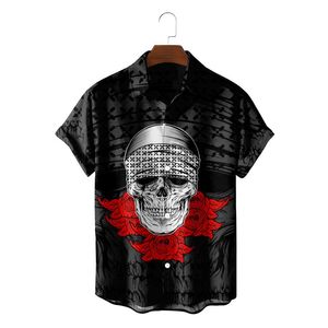 Camisas casuais masculinas Camisa havaiana Homens de verão Impressão do crânio para 3D Fashion Single Row Back Cuban Colarmen's