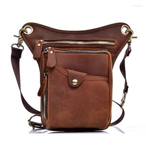 Waist Bags Genuine Leather Motorcycle Thigh Drop Leg For Men Casual Fanny Pack Belt Bag Male Messenger Crossbody