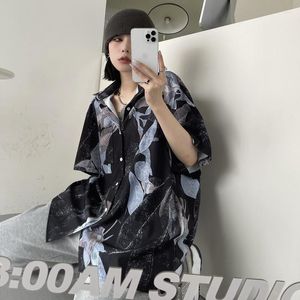 Frauen Blusen Blatt Druck Hemd Weibliche 2023 Sommer Lose Retro Harajuku Stil Kurzen ärmeln Halbarm Tops Persönlichkeit bluse Flut