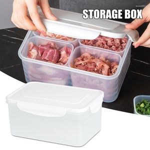 Servis uppsättningar 4-fackbehållare för kött grönsaker med lock återanvändbart pp clear mellanmål lagringslåda kichen verktyg lunch