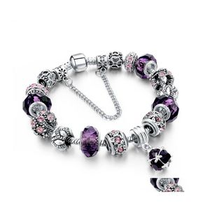 Charm Bracelets Top -Qualität Europäische Sier -Ketten Kristallperlen Armreifen mit Strass Herzperlen für Frauen Schlangenkette DIY Drop ot68p