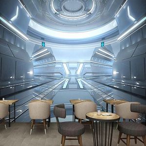 Bakgrunder Anpassad väggmålning 3D Stereo Science Fiction Space Laboratory Wall Painting Restaurant Cafe KTV Bar Creative Papers 3 D