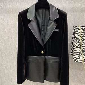 fashion womens suits designer clothes blazers spring new released genuine leather Panelled tops A201