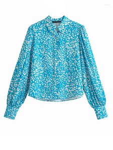 Kadınlar bluzlar Zevity kadın moda leopar baskı göğsü sıradan gömlek ofis bayan puff manşon bluz bluz roupas chic blusas üstleri ls985