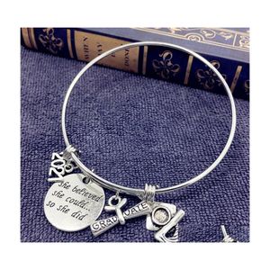 Charm Bracelets Wholesale Graduation Gift Stainless Steel Wire Adjustable Expandble Bangle 2021 Graudaters Jewelry 90 Drop Delivery Dhmqb