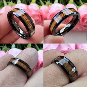 Обручальные кольца Уникальная драгоценный камень 6 мм 8 мм модные черные кольцо. Мужские мужчины Женская группа отполированная nauture wood inlay оптом вольфрама