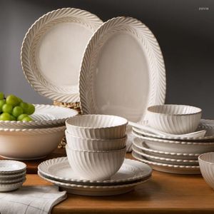 Piatti Set di piatti rotondi bianchi Combinazione di ciotole di lusso in stile europeo Ristorante personalizzato Pratos De Jantar Organizer da cucina GTJ50