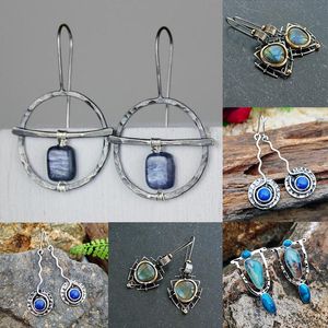 Dingle örhängen bohemian målad stamhoppblå pärlor opal sten för kvinnor smycken handgjorda forntida örhängen pendientes ljuskrona