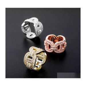 Кластерные кольца мужские бриллианты заморожены, кубические украшения циркония 18 тыс. Золото, покрытое кубиной цепной кольцо Esign Hip Hop Jewellery Drop Drhfbq