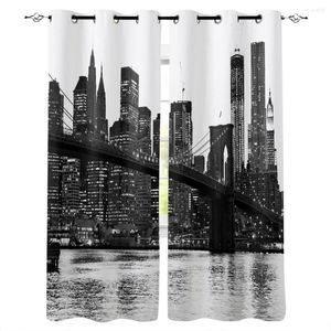 Curtain Black And White Urban Architecture Modern Curtains For Living Room Bedroom Kitchen Window Treatment Drapes Home El Decoration