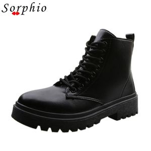Boots Female Motorcycle Round Toe Ankle Short Women Lace Up Fashion Black Shoes Woman Autumn Winter Brand