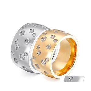 Band ringar guld sier färg trendig rostfritt stål ring för kvinnor som lyser CZ Crystal lyxmärke smycken tillbehör släpp leverans dhz0u