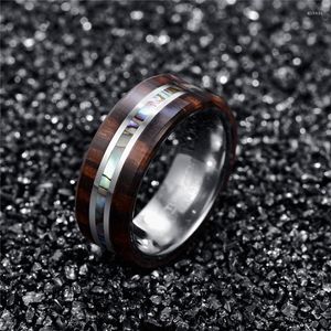Anéis de casamento JQueen Nome do gravador masculino 8mm Ebony Wood Grain Natural Abalone Shell Tungsten Anel de anel de aço do namorado
