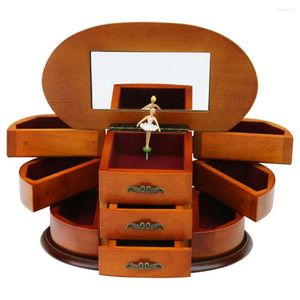 Bolsas de jóias Bolsas de madeira de madeira real Ballerina Jóias Retro Decoração Organizador Oval Compartimentos de Armazenamento de Flanco