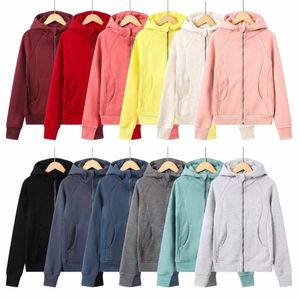 LU LU LEMONS yoga Outfits Women Brushed Full Zip Hoodie Jacket Sportswear Hooded Workout Track Running Coat with Pockets Outdoor Fleeces Thumb Holes