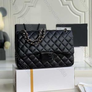 10A Top Tier Quality Jumbo Double Flap Bag Luxury Designer 30CM Real Leather Caviar Lambskin Classic All Black Purse Quilted Handbag dfgd