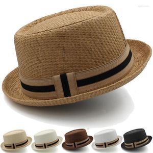 Wide Brim Hats Men Women Classical Straw Pork Pie Fedora Sunhats Trilby Caps Summer Boater Beach Outdoor Travel Party Size US 7 1/4 UK L Ege