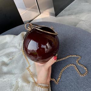 Kvällspåsar 2023 Luxury Pu Ball Shape Day Clutches Bag Round Shoulder Gold Chain Mini Crossbody Party Party Purse