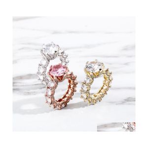 Pierścienie klastra sześcienne cyrkonia biżuteria luksusowe przyjęcie weselne diament dla kobiet esign moda hip hop pierścienia 18k złota plated de dhfoz