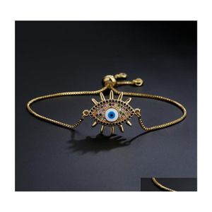 Charm Bracelets Fashion Jewelry Copper Evil Eye Pendant Bracelet Gold Plated Inlaid Zircon Blue Eyes Drop Delivery Dhkst