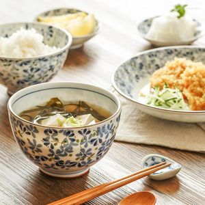 Miski japoński podkładka w stylu podkładu mała niebieska seria pąków ceramiczna miska ryżowa miska duża łyżka