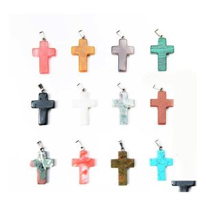 Pendanthalsband BK Cross Shape Healing P￤rlor Kristall Natural Stone Quartz Charm f￶r smycken i grossistdrop Delivery Penda Otkhr