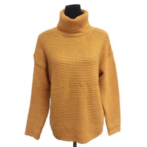 女性用セーター黄色の粗いケーブルニット冬の温かいジャンパータートルネックソフトプルオーバー厚い特大YJN180808
