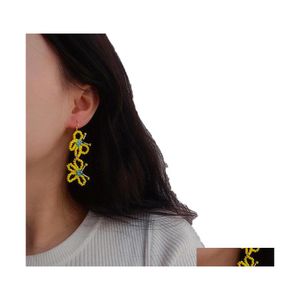 Dingle ljuskrona handgjorda gula fjärilsläpp örhängen för kvinnor personlighet uttalande pendientes leverans smycken dhyam