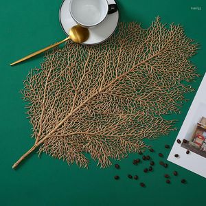 Table Mats 4/6pcs Artificial Coral Branch Placemat Decoration Nordic Style Gold Plated Western PVC Heat Pad