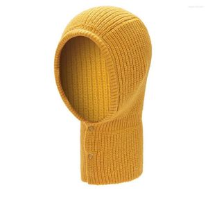 Berets 2023 Autumn Winter Simple Color Button Men Women Knitted Hat Warm Neck Protection Hooded Scarf Bonnets Wholesale