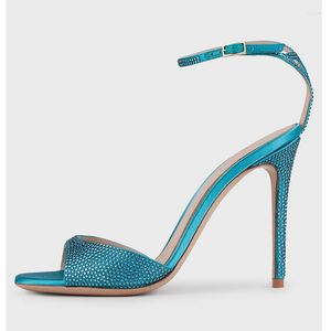 Sandálias 2023 Summer Peep Toe com cabeça redonda Sexy shinestone stiletto salto alto tamanho grande para mulheres