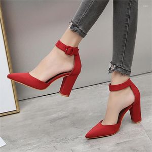 Sandals Fashion Office Shoes Women Sexy High Heels Women's Wedding Party Red Color Big Size Flock Wonen Pumps