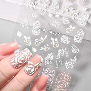 Nail Stickers 5D White Acrylic Engraved Embossed Flower Lace Butterfly Wedding Art Designs Decoration For Manicures