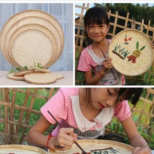 Placas de tecelagem artesanal de bambu caça de bambu redonda de lama redonda de lama diy decorativa de pão de frutas cesta de cozinha Chegada de arte de arte ofegante