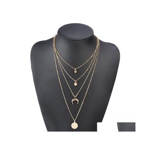 Colares de pingentes Colar cl￡ssico em forma de redondezas douradas para mulheres garotas mtilayer geom￩trica Hollow Heart Jewelry Party Greets Drop Deliver OTEPQ