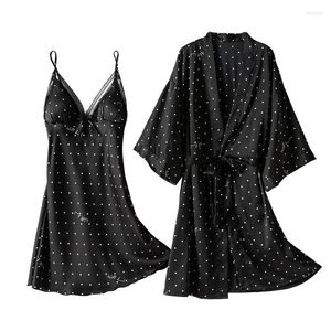 Koszniczka sutowa kobiet Zestawy kobiet 2PCS Suit wiosną nocną noszenie piżamy seksowne paski nocne sleep sleep Kimono wanna odzież domowa