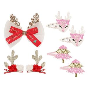 Hårtillbehör Oaoleer 1/2 PCS Glitter Baby Clips Barrettes Christmas Deer Cartoon Hairpins Bows For Girls Kids Mini