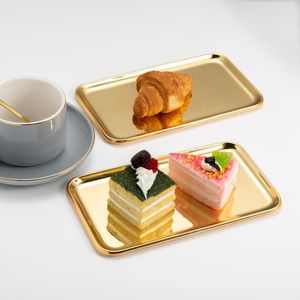 Tallrikar Special Small Rectangle Servering Tray SUS304 Rostfritt stål för köksbadrum 8 x 4,5 tum guld