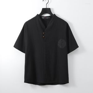 Magliette da uomo Marca Lino Uomo Tees 5 colori Camicia con scollo a V Magliette Moda vintage per uomo T-shirt Taglie forti M-9XL Stile cinese